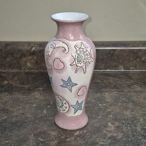 Whimsical Pink Ceramic Vase with Celestial Design
